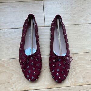 Loeffler Randall Burgundy Landon Studded Flats, sz 7